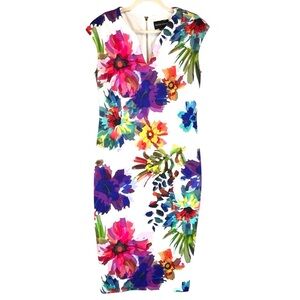 Frank Lyman Design Watercolor Floral Sleeveless Sheath Dress Midi Sz 12